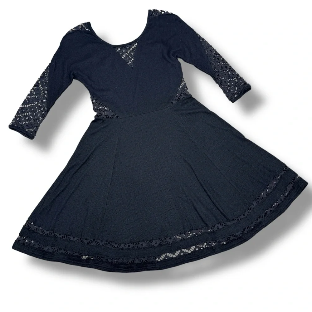 Free People To The Point Lace Cutouts Stretch Skater Dress Black Small Gothic - Picture 14 of 14